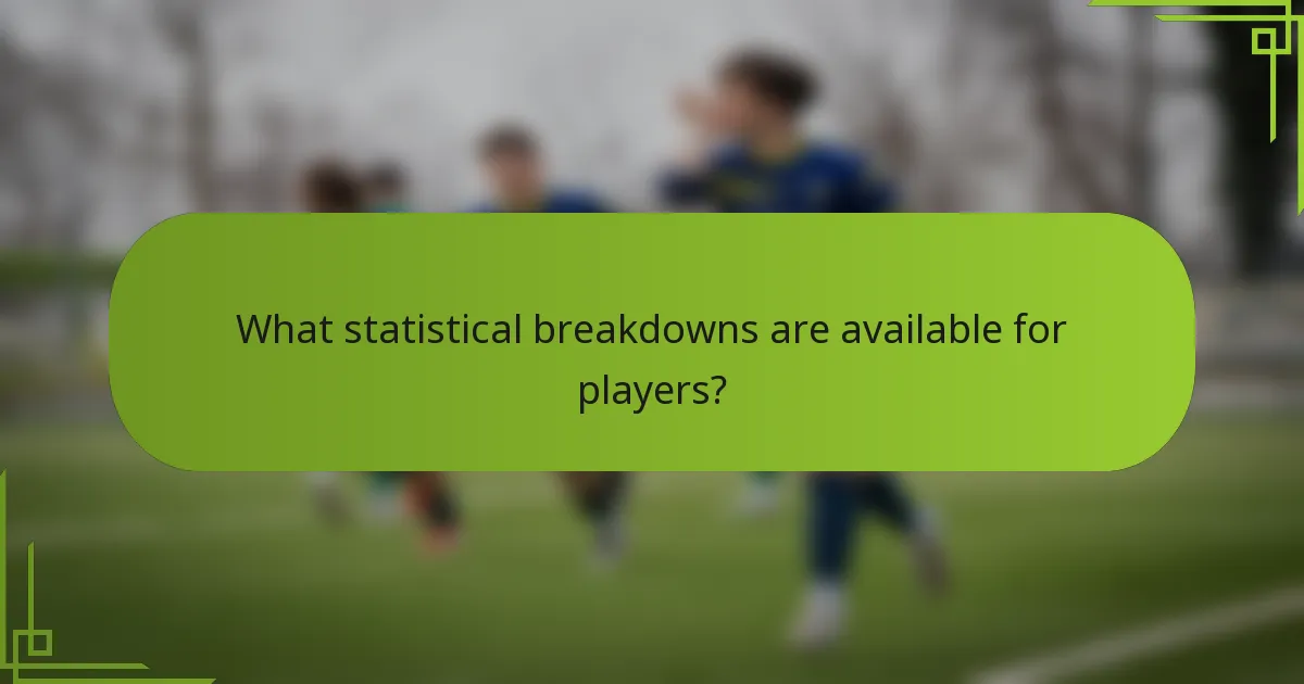 What statistical breakdowns are available for players?