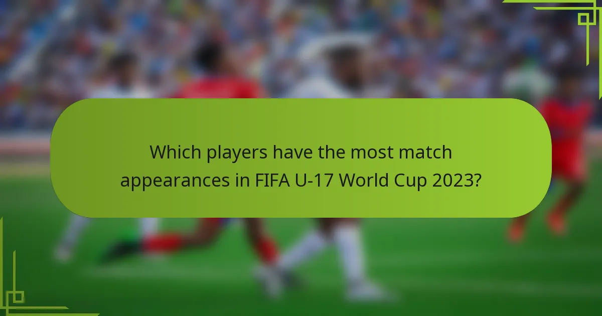 Which players have the most match appearances in FIFA U-17 World Cup 2023?